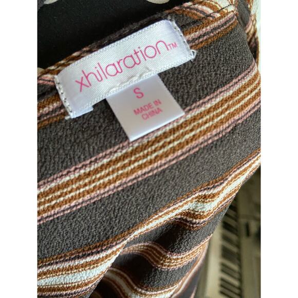 Xhilaration Womens Top Size S Surplice Crop Striped Tie Back Brown Pink Multi‎ - Picture 8 of 9